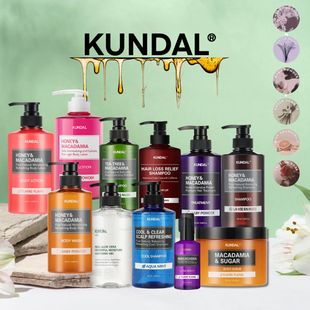 KUNDAL HONEY&MACADAMIA แชมพูทรีมเมนท์ครีมอาบน้ำครีมทาผิวScrub Serumผลิตภัณฑ์บำรุงผิว,เส้นผมจากเกาหลี