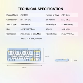 Fantech คีย์บอร์ดไร้สาย (แป้นพิมพ์สกรีนไทย) คีย์บอร์ดพร้อมเมาส์ ใช้งานได้หลายอุปกรณ์ รุ่น WK899