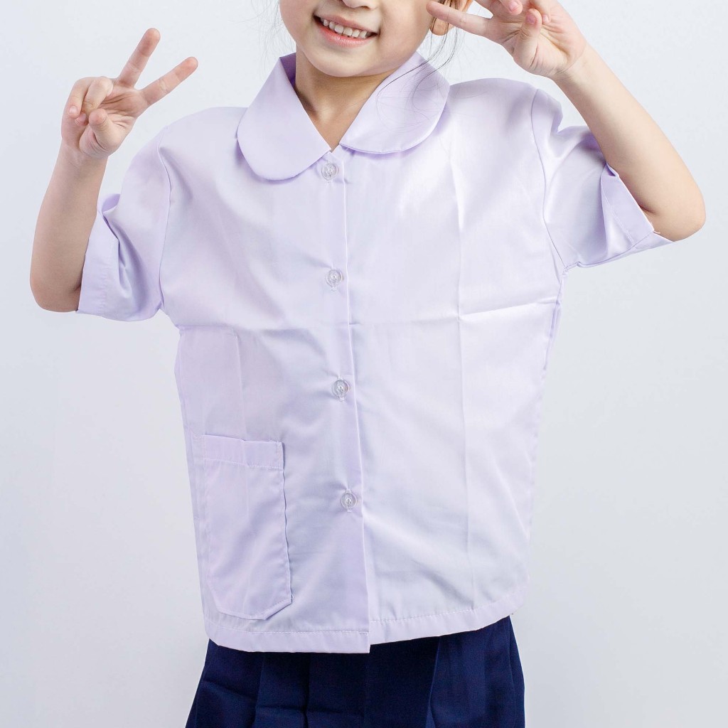 เสื้อนักเรียนหญิงคอบัวโปโล+คอบัวกระดุมผ่า(แถมฟรีเซ็ทปากกาสุ่ม)ตราสมาร์ท โรงงานใหญ่ที่ขอนแก่น แรงงานไทยแท้
