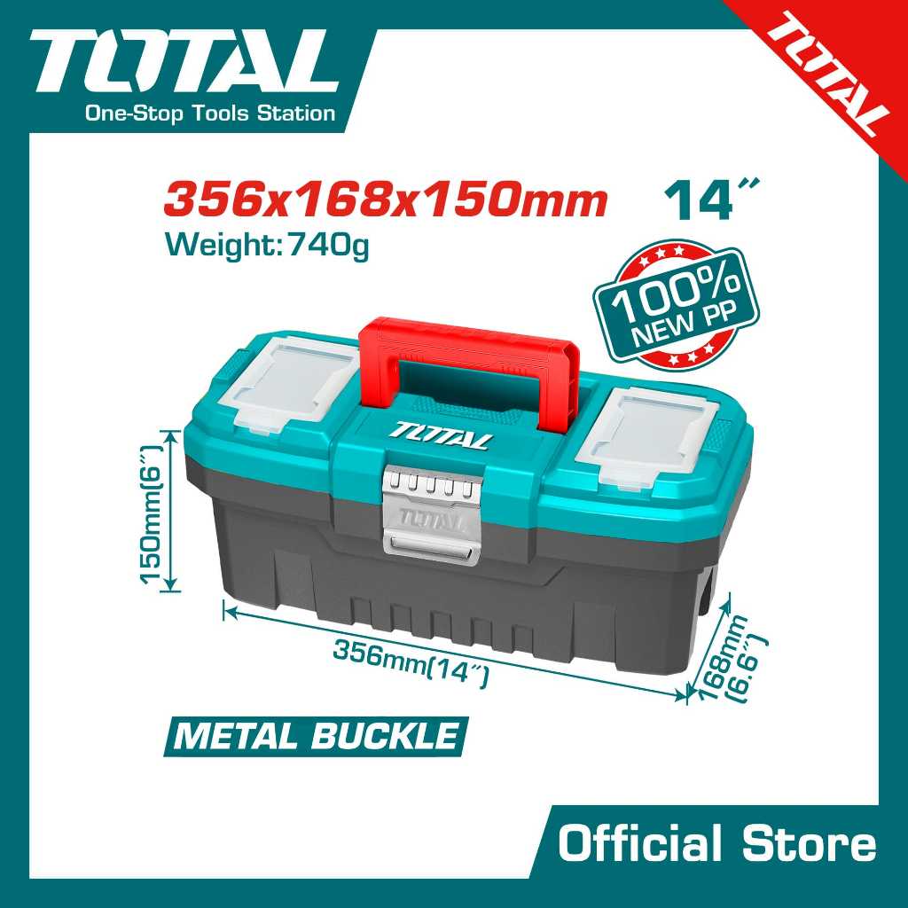 TOTAL กล่องเครื่องมือบานพับล๊อคชนิดเหล็ก14" #TPBX0142
