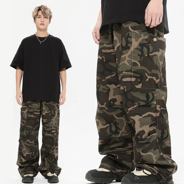 กางเกงยีนส์ทรงกระบอก camo wide leg pants