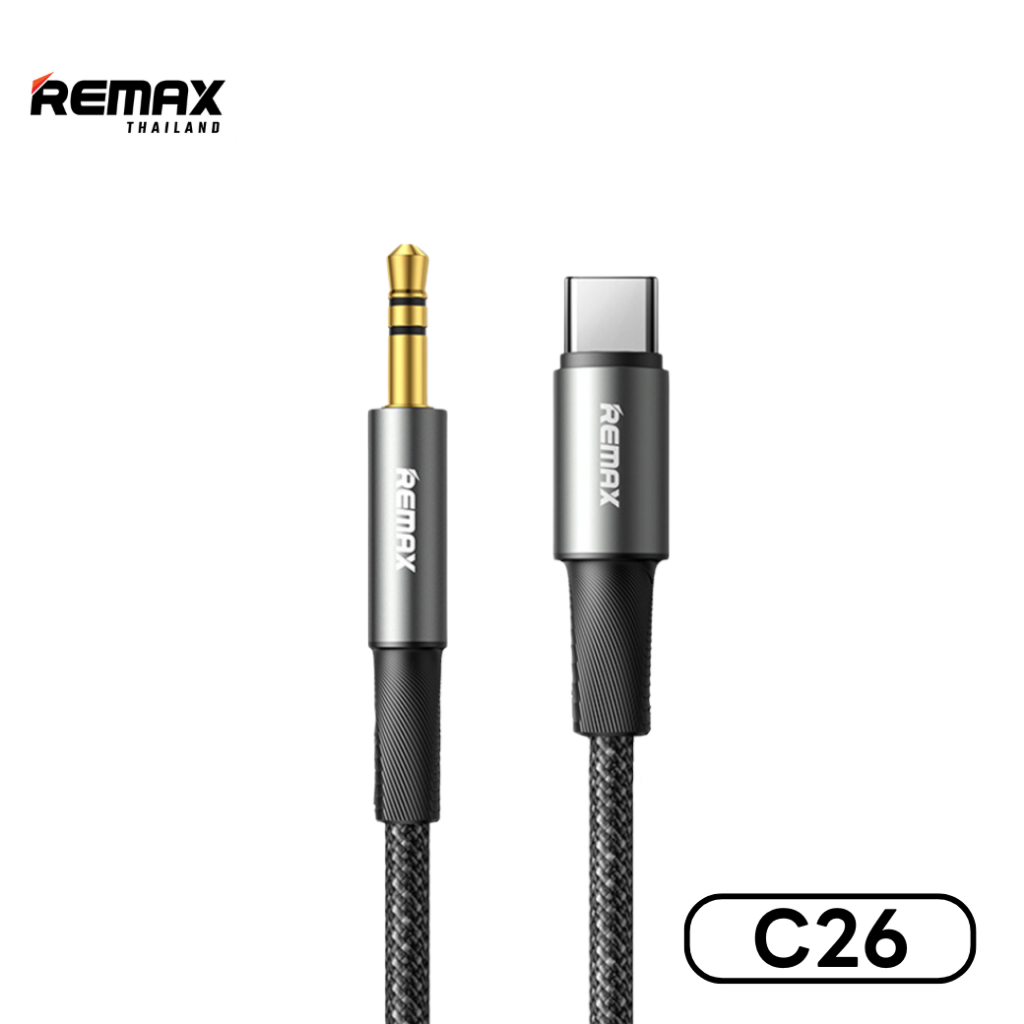 Remax Audio Cable C26 - สายแจ็ค AUX 3.5 มม. แบบ Type-C สายถัก ยาว 1.2 เมตร สำหรับโทรศัพท์มือถือ ฟังเพลง