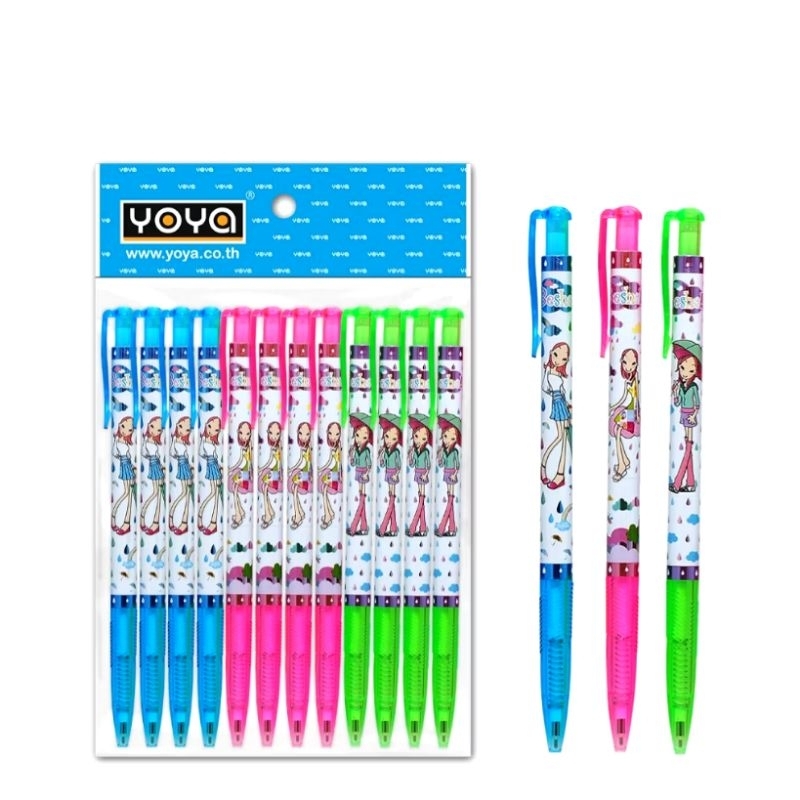 YOYA โยย่า ปากกาลูกลื่นแฟนซร หมึกน้ำเงิน ลาย BESHALL (แพ็ค 12ด้าม)