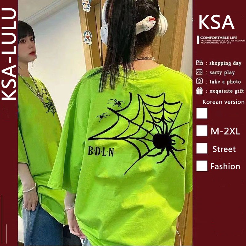 เสื้อยืดผู้หญิงแฟชั่นเกาหลีใหม่ Oversize เสื้อผ้าสาวอวบไซซ์ใหญ่ แนวสตรีท เสื้อคู่รักชายหญิงโอเวอร์ไซต์สกรีนลายวินเทจเท่