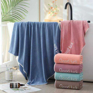 ผ้าขนหนู ซับน้ำดี ผ้าเช็ดตัว ผ้านาโน Good luck ขนาด 70x135 Cm 34*74 Cm สินค้าพร้อมส่ง