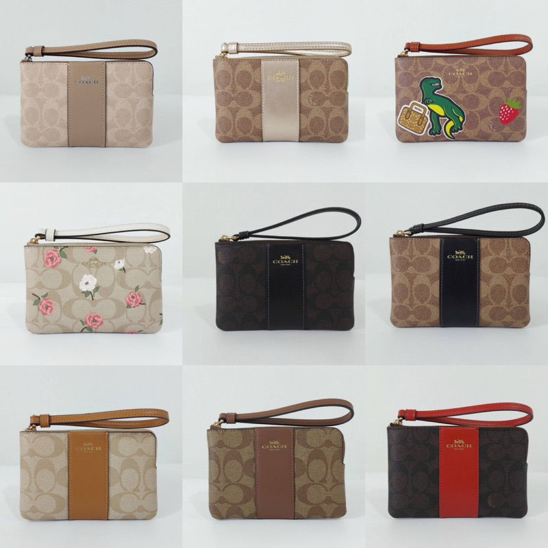 🎀(สด-ผ่อน) CW854 CR973 Corner Zip Wristlet In Signature Canvas