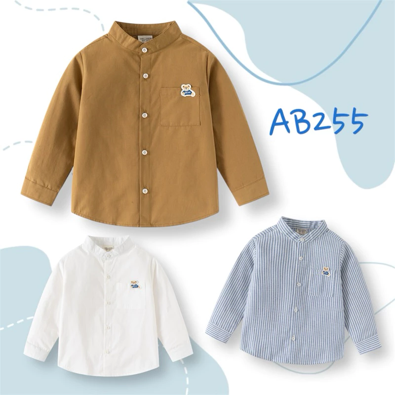 AB255 เสื้อเชิ๊ตคอจีน เสื้อเชิ๊ตแขนยาว เสื้อผ้าเด็ก แฟชั่นสำหรับเด็ก สินค้าพร้อมส่ง