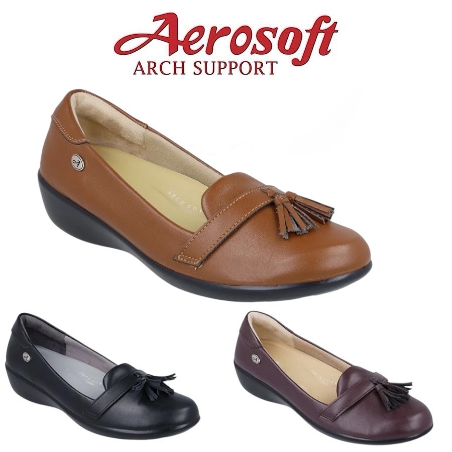 ☁️CW3132☁️ รองเท้าคัทชูเพื่อสุขภาพ aerosoft arch support(แอโร่ซอฟ)
