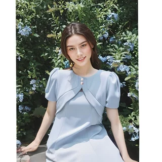 【S-6XL】💖เดรสออกงาน ดีไซน์สองชิ้นหลอก เรียบร้อย ทรงเอไลน์ คอกลม กระดุมมุก เดรสพลัสไซซ์ สาวอวบ ชุดไปงานแต่งพร้อมส่งจากไทย✨