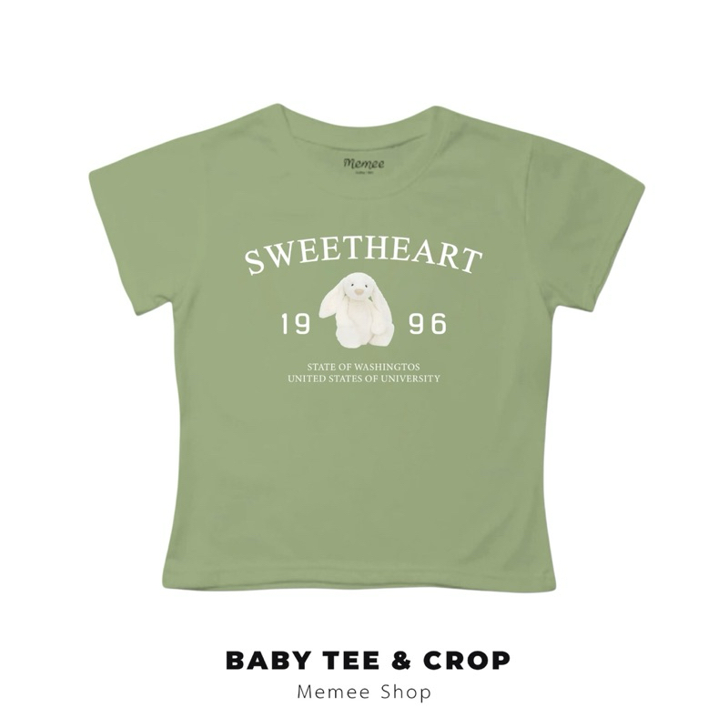Memee ~ เสื้อครอปผ้าคอตตอน  ทรงBaby Tee (กระต่าย)เสื้อผู้หญิง