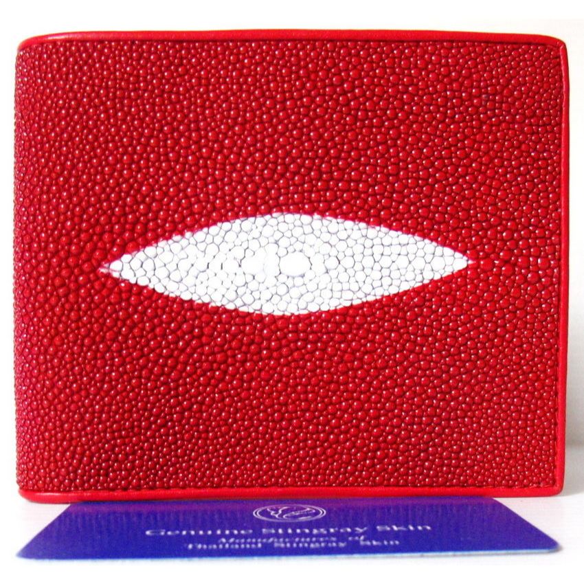 Huncroc กระเป๋าสตางค์หนังปลากระเบนแท้ 1ตา สีแดง