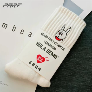 (จัดส่งไว)ถุงเท้า Hola Demo หน้ากระต่ายข้อยาว สีขาวและสีดำ พร้อมส่งในไทย