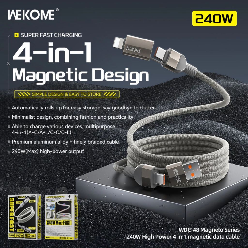 สายชาร์จ WDC-48 4in1 240W PD Cable Type C/USB A ถึง L/C Fast Charging เข้ากันได้กับ iPhone/Androi - รูปที่ 2