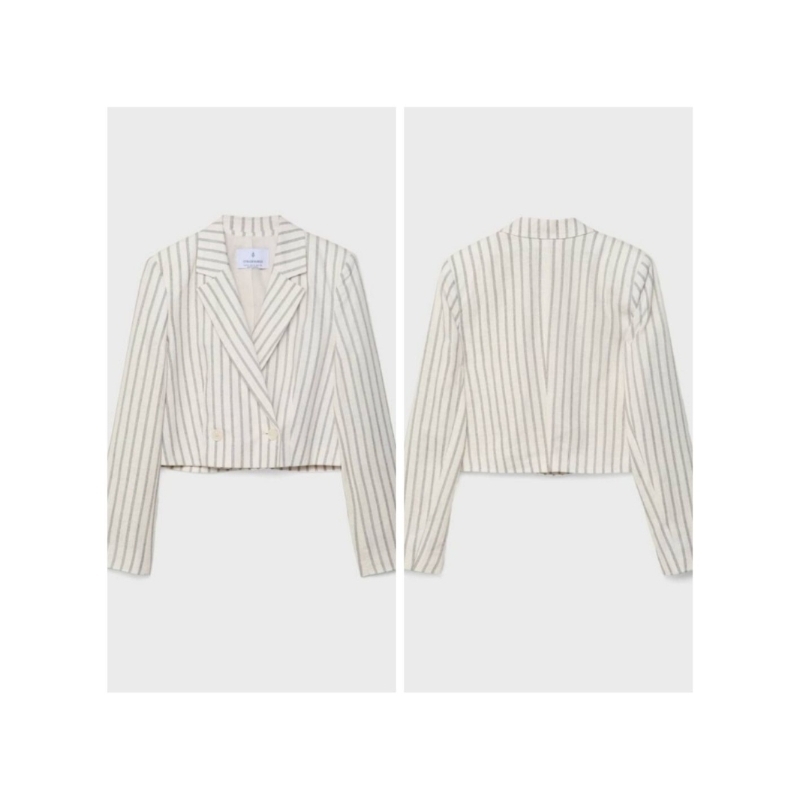 Stradivarius​ striped​ Linen​ Brend​ cropp​ed​ Blazer​ งานมือ1