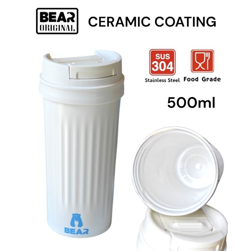 BEAR CERAMIC COATING 500ml 304 สแตนเลส 2 ชั้น เก็บอุณได้ทั้งร้อนเเละเย็น