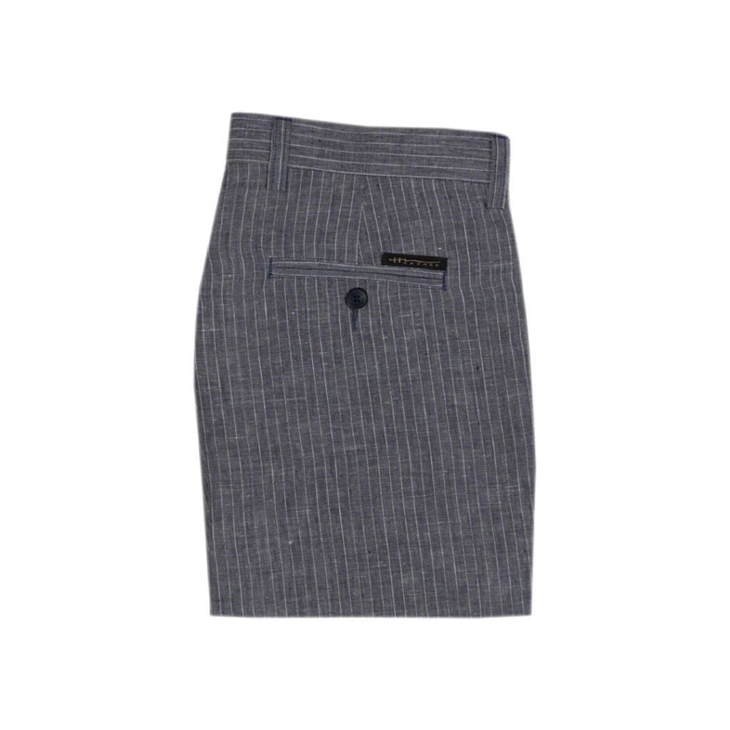 Hazard กางเกงขายาวลายทางไม่มีจีบ ผ้า Linen(ลินิน) สีเทาเข้ม