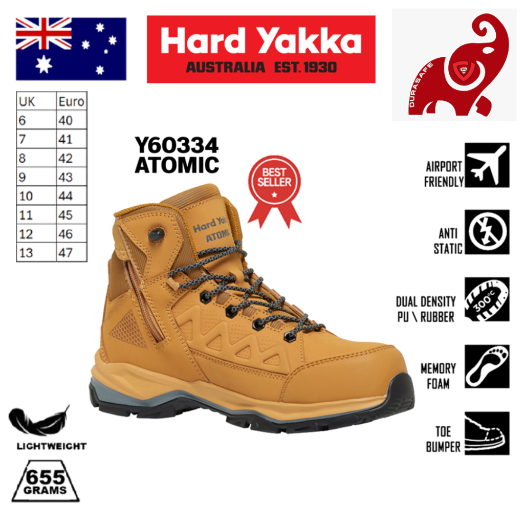 รองเท้าเซฟตี้ HARD YAKKA Y60334 Atomic 7-Inch Hybrid Size-Zip Safety Boot Wheat