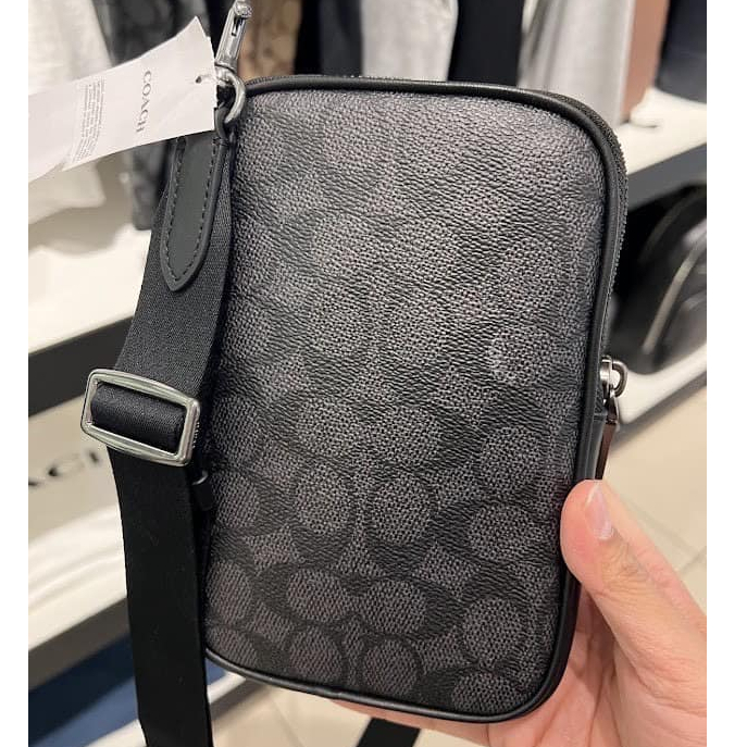 พร้อมส่ง ใช้โค้ดได้ !!! CW364 Coach Aden Crossbody In Signature C เทาดำ หนังใหม่ แท้ 100%