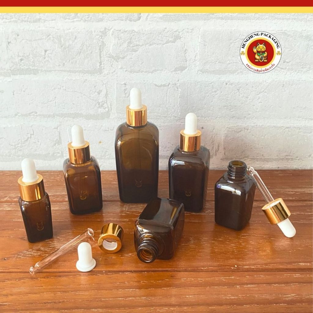 ขวดสี่เหลี่ยมสีชา ขนาด10/20/30/50/100ml ขวดดรอปเปอร์ ใส่เซรั่ม น้ำหอม