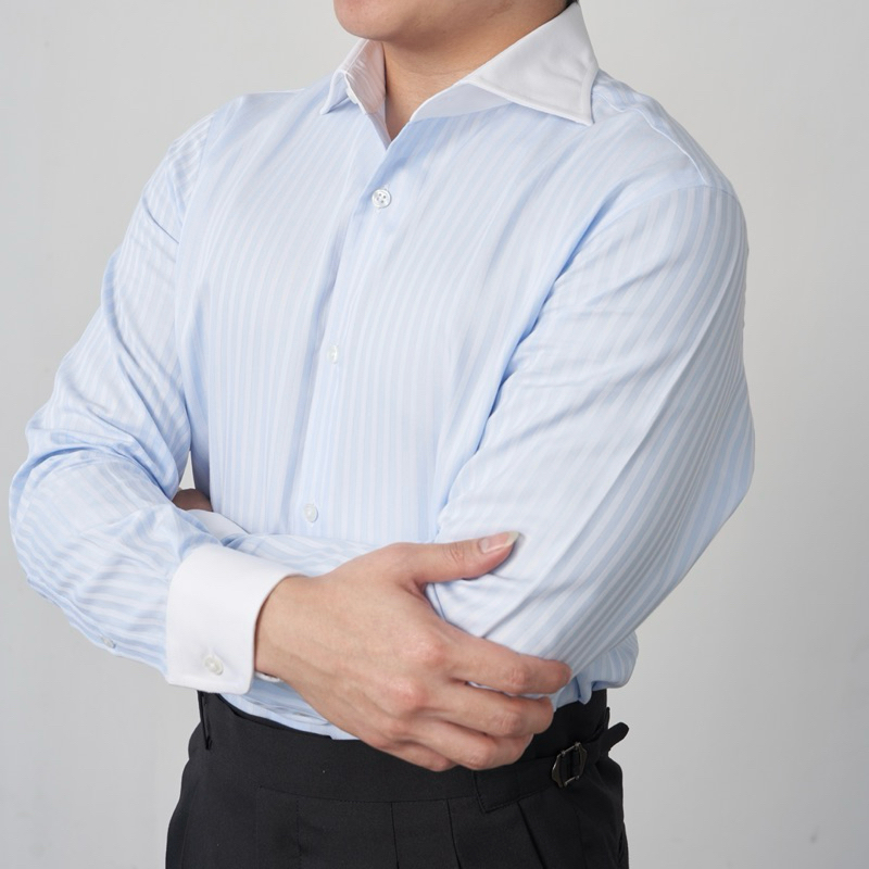 The Finery - The Windsor Pita Shirt in Blue Herringbone เสื้อเชิ้ต Formal ผู้ชาย ปก Italian Cutaway