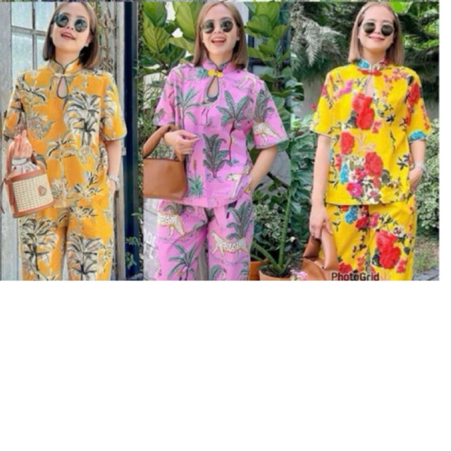 ✅พร้อมส่ง ✅ ชุดเซท2ชิ้น ตรุษจีน เสื้อคอจีน หยดน้ำ อก44“ + กางเกงเอวสม็อค Amcorner