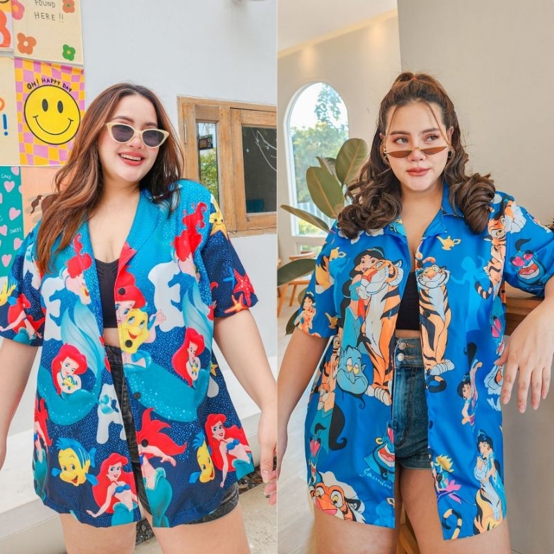 เสื้อเชิ้ตคอปกฮาวาย อก40-60นิ้ว Jasmine & Ariel ผ้าไหมอิตาลี่ ใส่สบาย พิมพ์ลาย สาวอวบ ไซส์ใหญ่ แอเรียล จัสมิน MG160