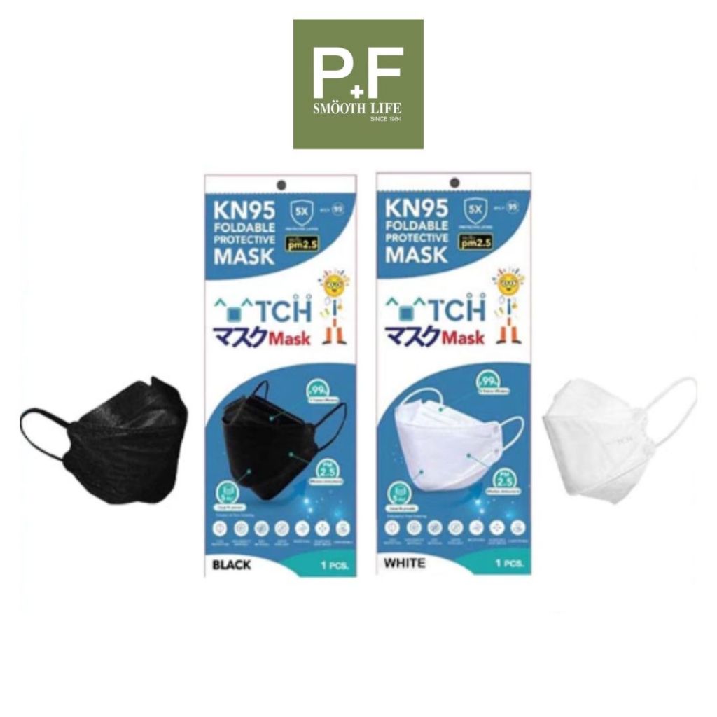 TCH KN95 FOLDABLE PROTECTIVE MASK 1 PCS | หน้ากากอนามัย KN95 TCH สีดำ/ขาว