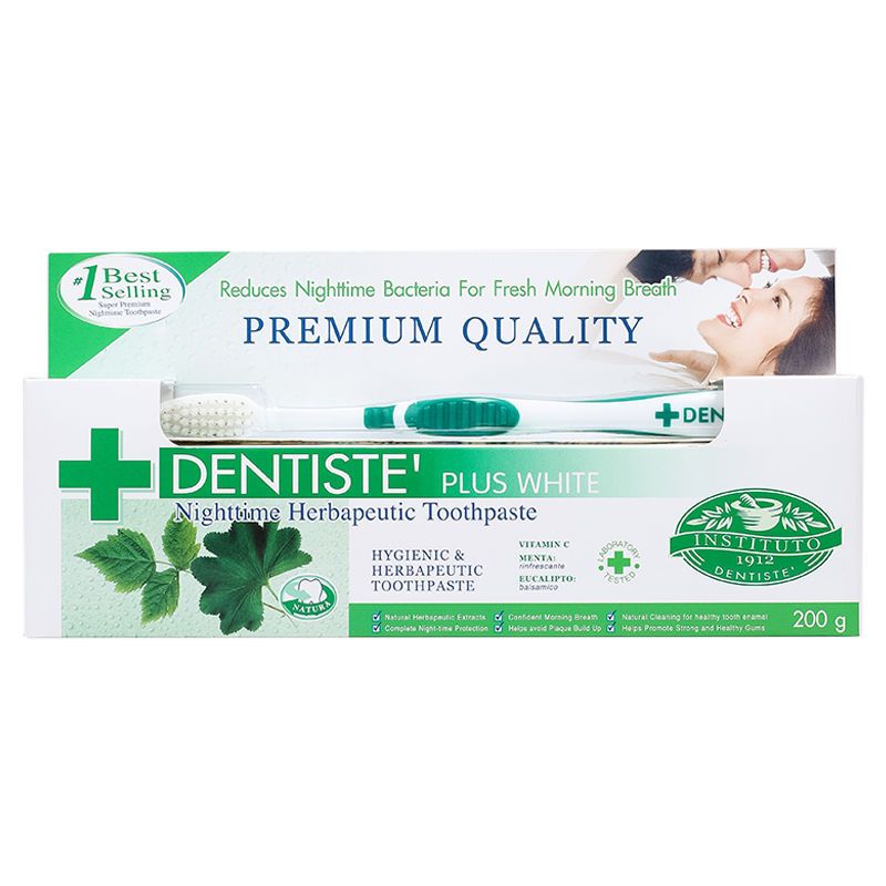 Dentiste' Set Plus White Toothpaste 200 G + Toothbrush  เดนทิสเต้ ชุดเซต ยาสีฟันก่อนนอนและแปรงสีฟัน