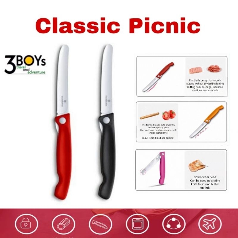 มีดโต๊ะ หั่นสเต็ก ปอกผลไม้ Victorinox รุ่น Classic Picnic Paring Knife มีดทำครัวพับได้ ใบเรียบ/หยัก Liner Lock ของแท้ - รูปที่ 2
