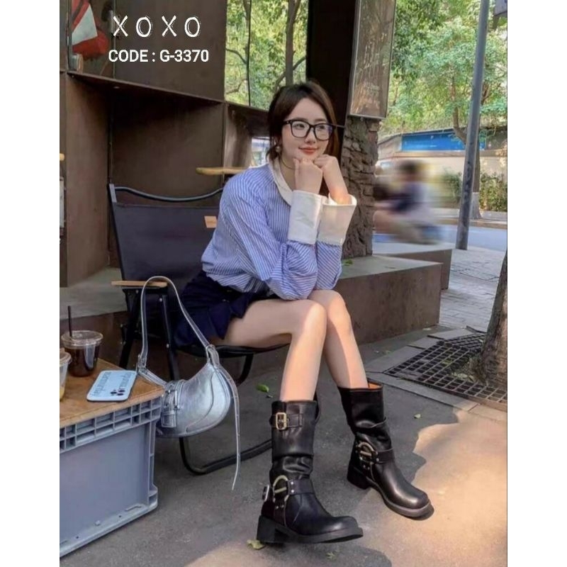 (พร้อมส่ง=ดำ:SZ35,36,37,38),(SZ.อื่นๆพรี=ส่งได้ 28/05/68) -25%(เก็บโค้ด) รองเท้าบูทยาว ติดแกรม.