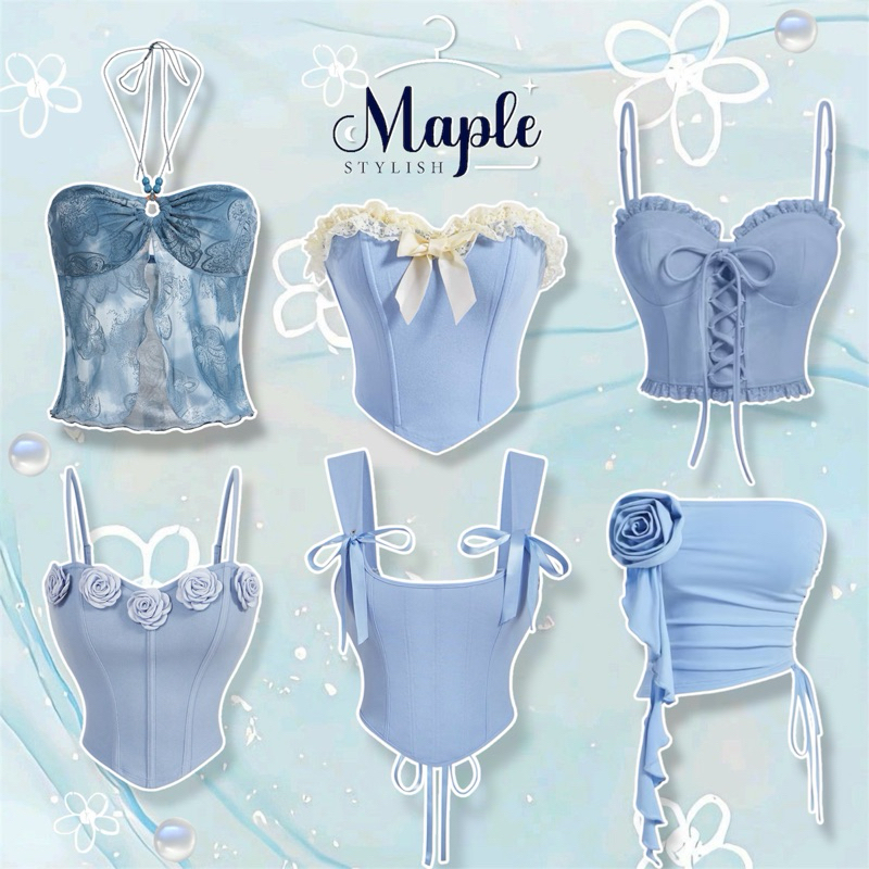 ‼️ตัวพร้อมส่งแจ้งSizeไว้ที่ตัวเลือก ส่งจาก🇹🇭‼️𝐌𝐚𝐩𝐥𝐞.𝐬𝐭𝐲𝐥𝐞🦄💫💕Baby blue cute crop⛈️💙มัดรวมสีฟ้าเบบี้บลูน่ารัก✨🛒(Preorder)