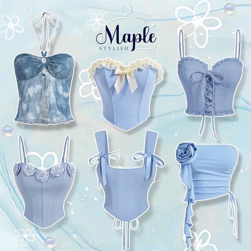 ‼️ตัวพร้อมส่งแจ้งSizeไว้ที่ตัวเลือก ส่งจาก🇹🇭‼️𝐌𝐚𝐩𝐥𝐞.𝐬𝐭𝐲𝐥𝐞🦄💫💕Baby blue cute crop⛈️💙มัดรวมสีฟ้าเบบี้บลูน่ารัก✨🛒(Preorder)