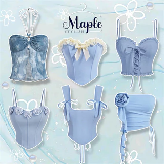 ‼️ตัวพร้อมส่งแจ้งSizeไว้ที่ตัวเลือก ส่งจาก🇹🇭‼️𝐌𝐚𝐩𝐥𝐞.𝐬𝐭𝐲𝐥𝐞🦄💫💕Baby blue cute crop⛈️💙มัดรวมสีฟ้าเบบี้บลูน่ารัก✨🛒(Preorder)