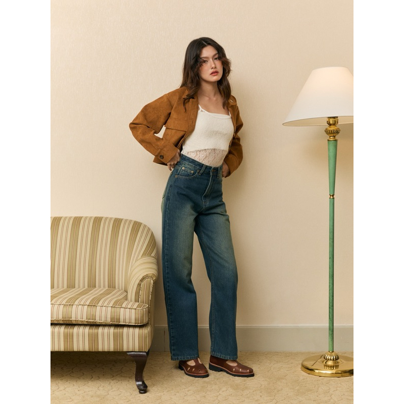 กางเกงยีนส์ RAVVESTUDIO's Classic High Rise Jeans - Dark Vintage