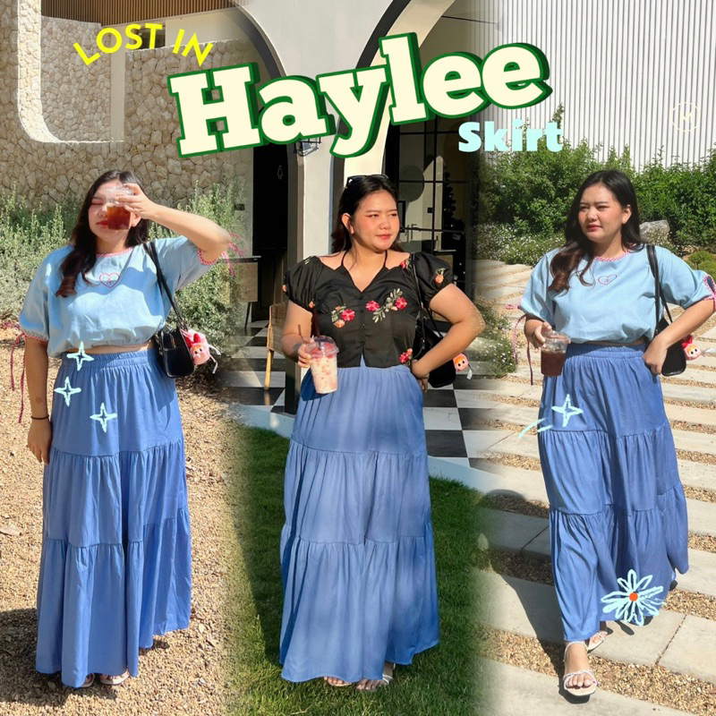 [เอว32-48”] กระโปรงผ้า สียีนส์อ่อน สาวอวบ - Haylee skirt
