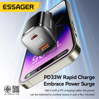 Essager 33W GaN จอแสดงผลดิจิทัล USB Typ C ที่ชาร์จเดินทาง PPS PD QC ชาร์จเร็ว 3.0 ชาร์จเร็ว ที่ชาร์จสําหรับ Samsung B02