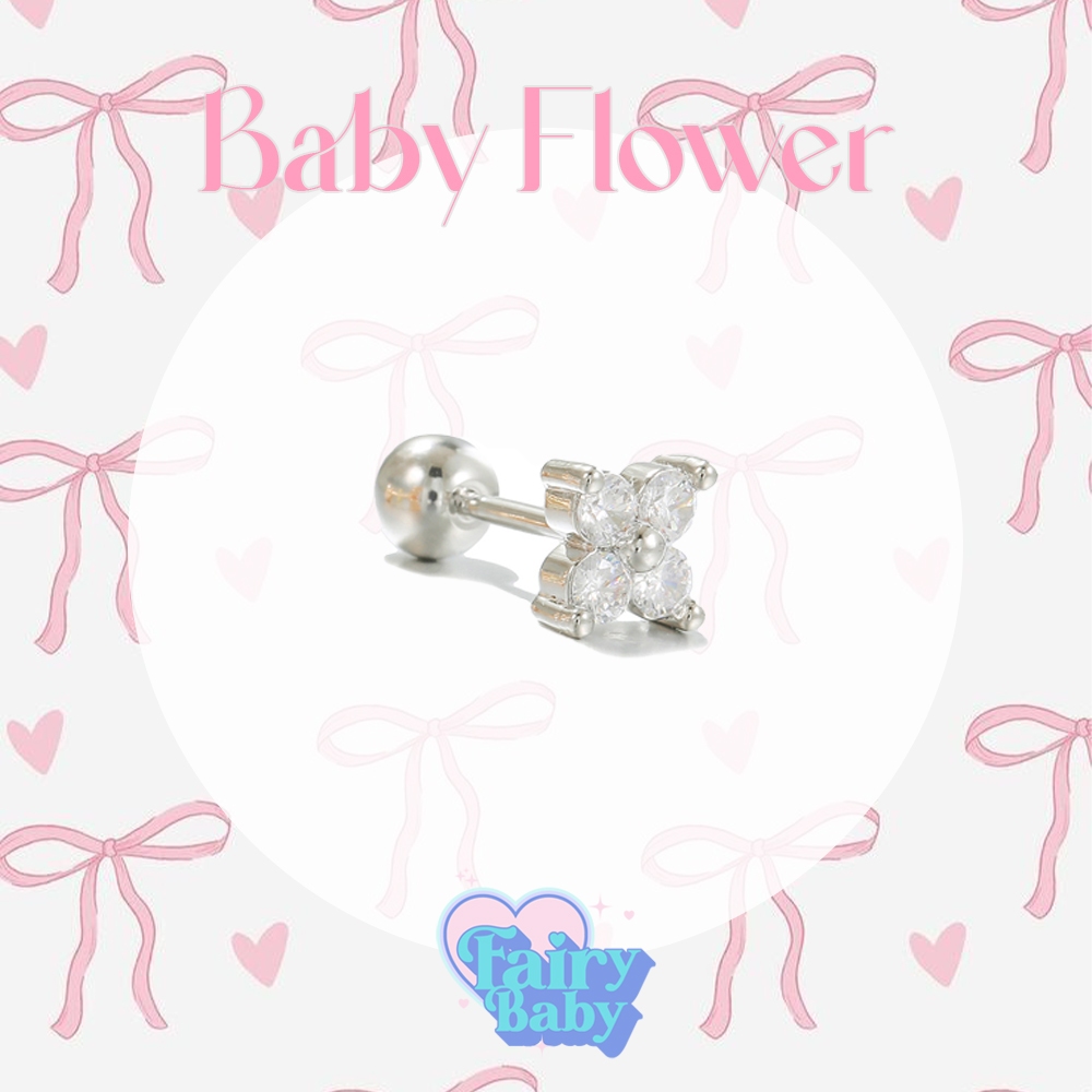 Fairybaby จิว Baby Flower (1ชิ้น) จิวหู จิวต่างหู รูป ดอกไม้ จิ๋ว โทนสีขาว มินิ (J1-013)