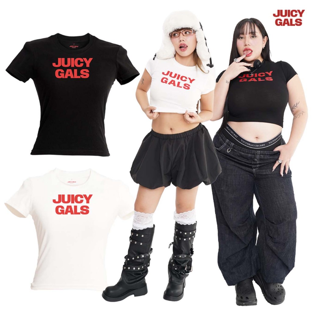 Juicy Gals baby tee เสื้อครอปคอกลม เสื้อทรง BABY TEE เสื้อครอปผู้หญิง รุ่น Juicy baby tee