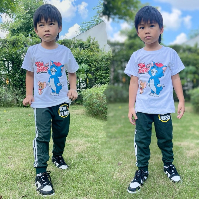 ชุดเซ็ทรุ่นสโลป(สีพื้น) เสื้อแขนสั้น+กางเกงขายาว ชุดเด็ก ลายซุปเปอร์ฮีโร่ การ์ตูน ผ้าCotton100% ปลายขาจั๊ม - รูปที่ 4