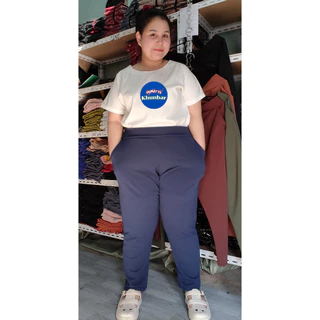 Khunbar กางเกงขายาวผ้าวูลเวฟ-หน้า/หลังเอวเรียบ-ใส่ยางยืดเฉพาะด้านหลัง-มีกระเป๋า2ข้างไซส์สาวอวบใหญ่