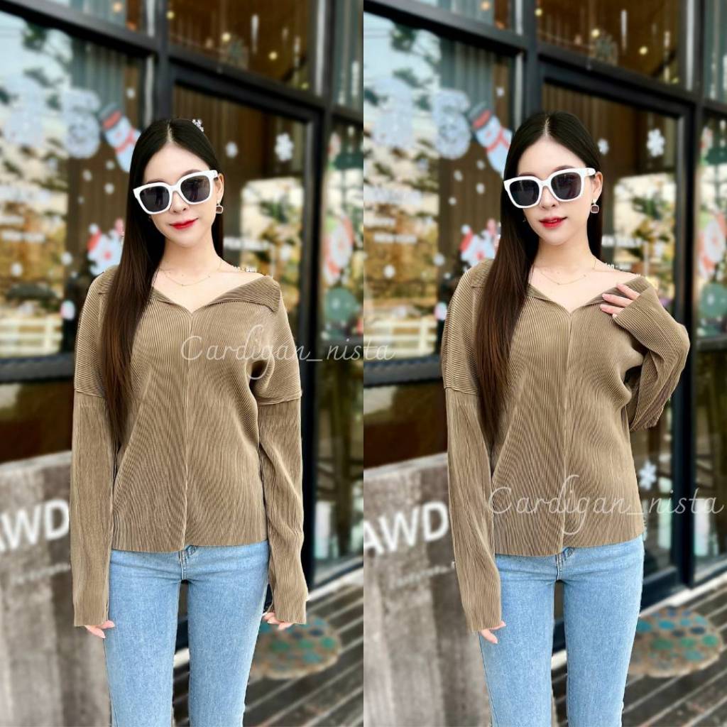 [Top 6] 🔥 My​ top(ผ้าคนละตัว ยืดกว่านิ่มกว่าร้านอื่นแน่นอนค่า) (MTP1G)​เสื้อครอปแขนยาวคอปก อัดพลีท​ 