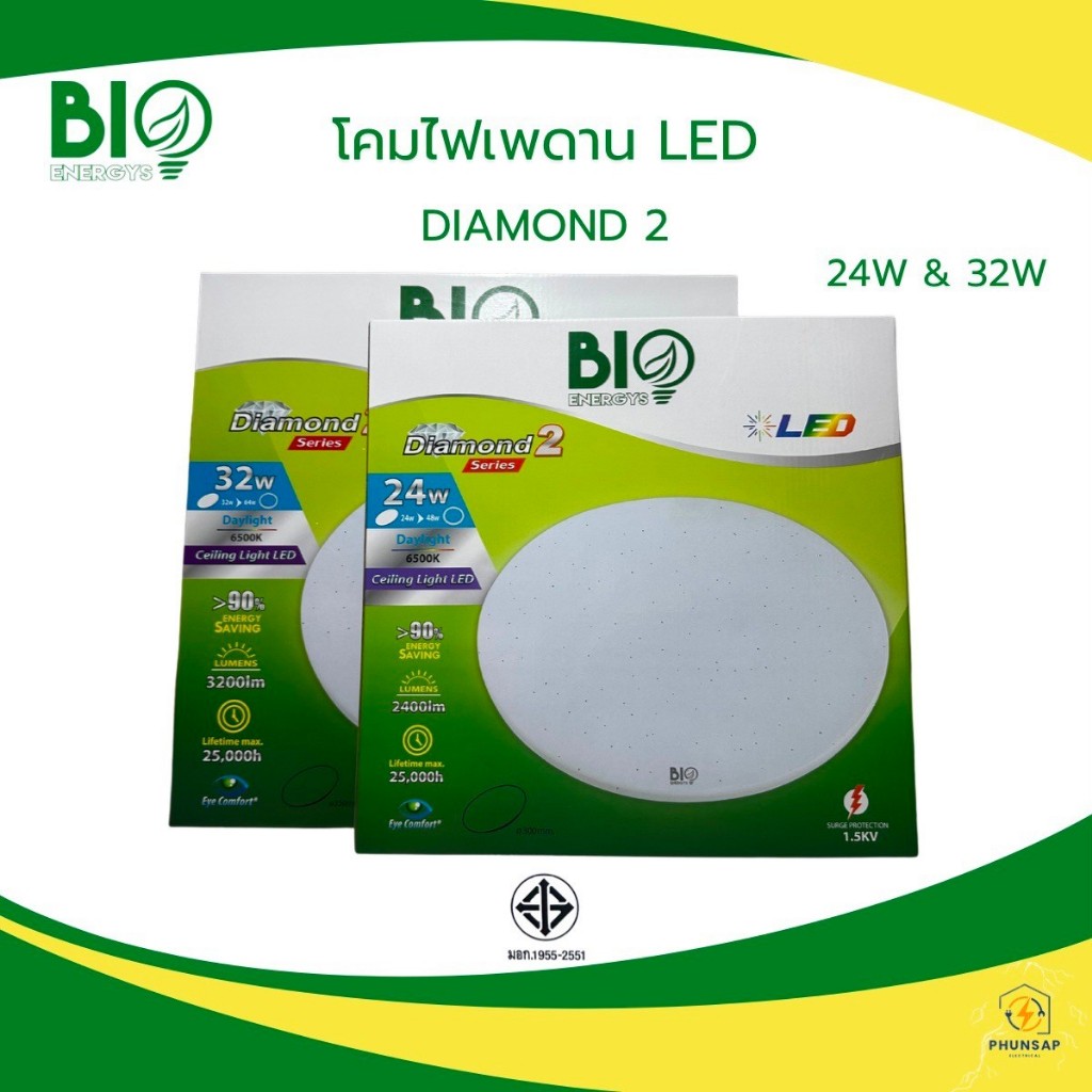 BIO Energys โคมไฟเพดาน LED 24W(วัตต์) & 32W(วัตต์)  แสงขาว รุ่น Diamond 2