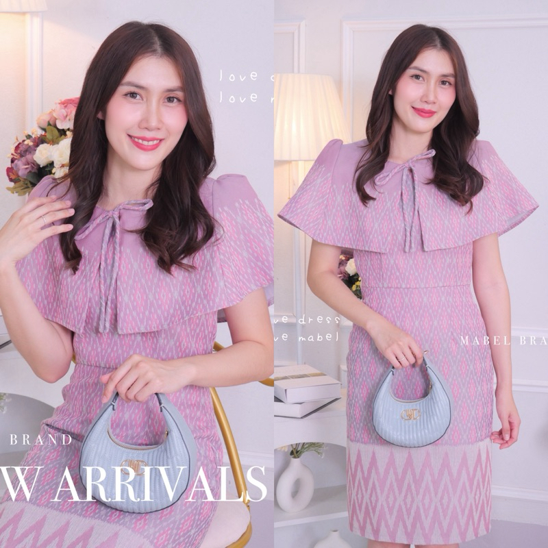 JA20 เดรสคอเหลี่ยม ทรงตรง+เสื้อคลุมไหล่