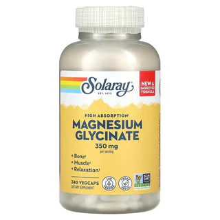 Magnesium Glycinate 350mg | หลับลึก ลดปวด ดูดซึมไว | SOLARAY | 120/240 แคป | แท้พร้อมส่ง