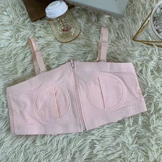 Malish Nursing Bra เสื้อในให้นมสีชมพูแบบซิปหน้า ปรับความกว้างจากด้านหลัง เนื้อผ้าดี
