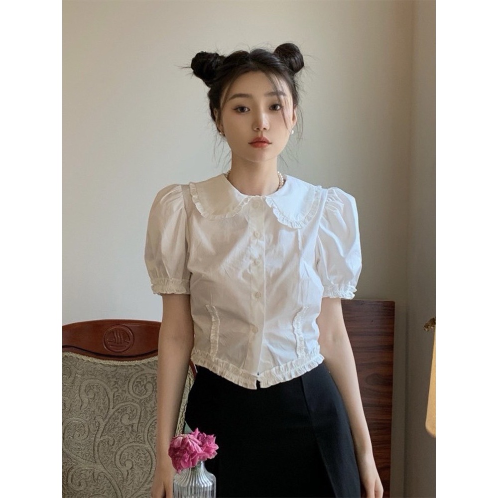 🧡🧵 🇰🇷 W3634 เสื้อแขนตุ๊กตา แต่งปกและชายเสื้อ ทรงน่ารักมากค่ะ แฟชั่นเกาหลี TAG WG.WE 🧵🧡 - รูปที่ 5