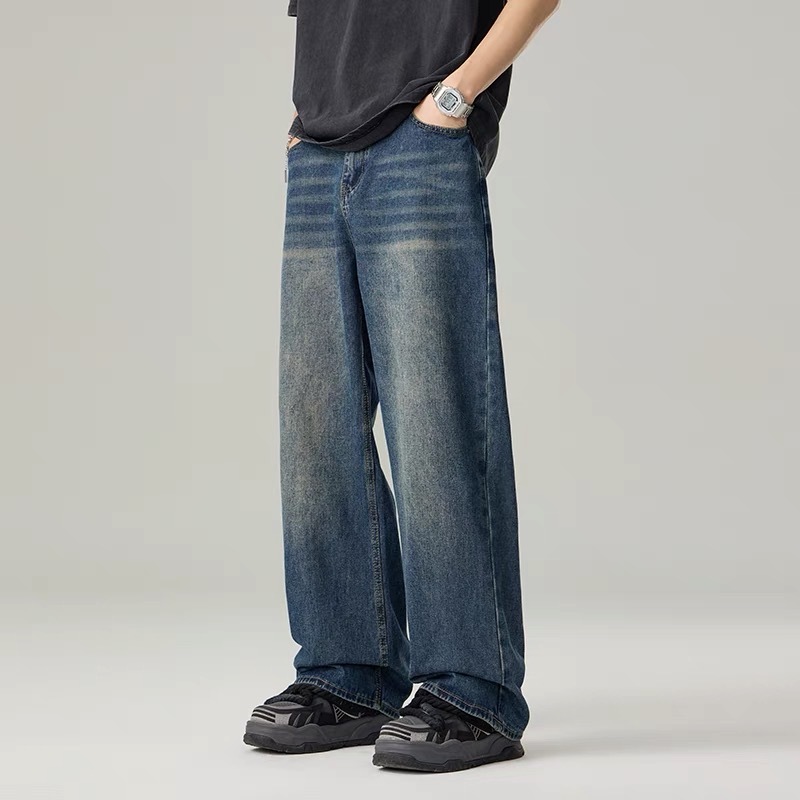 Baggy Jeans 10 สี กางเกงยีนส์ผู้ชายขากว้าง ไซลินไดรต์ พอดี คอปกปานกลางพอดีเก็บอย่างดี - 6