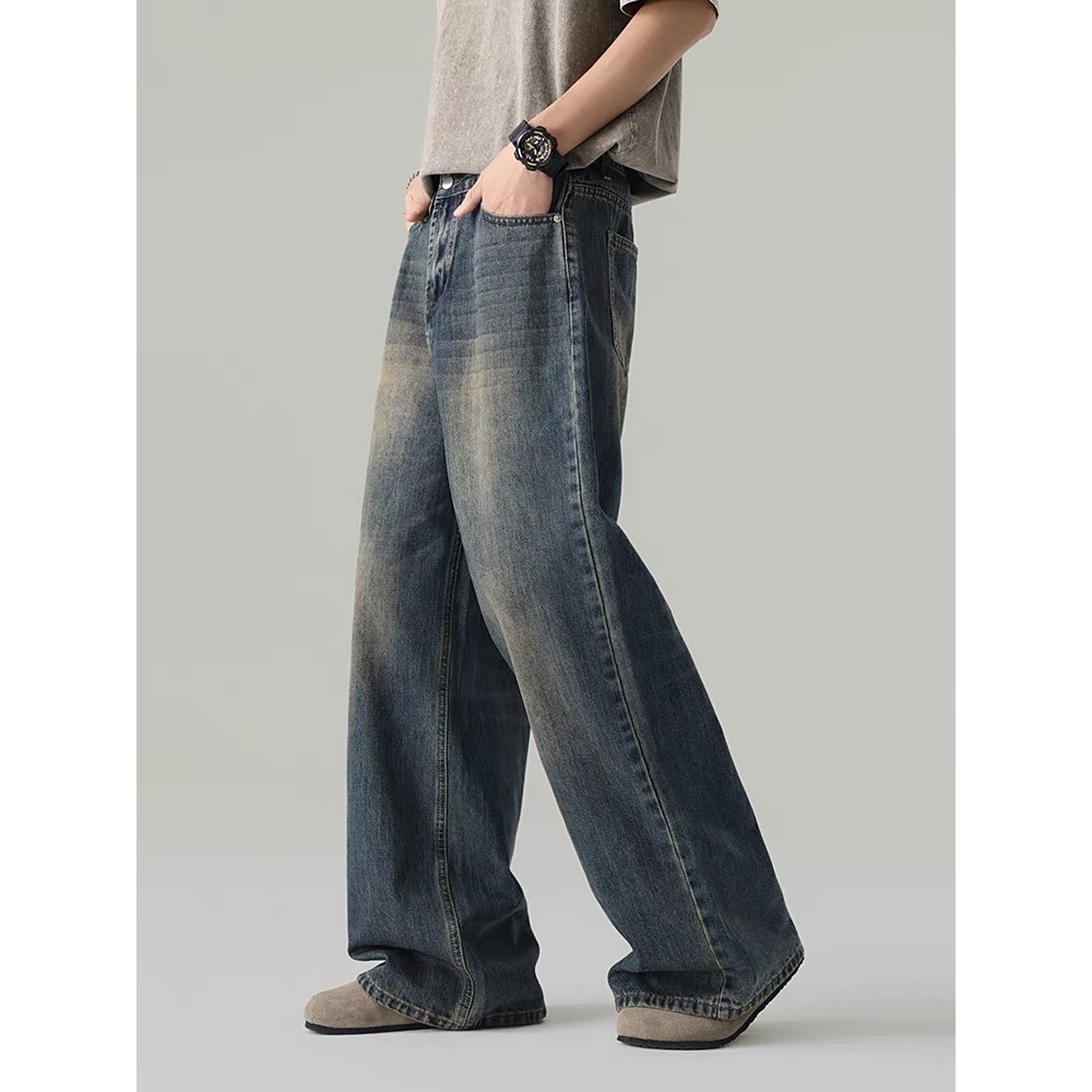 Baggy Jeans 10 สี กางเกงยีนส์ผู้ชายขากว้าง ไซลินไดรต์ พอดี คอปกปานกลางพอดีเก็บอย่างดี - 2