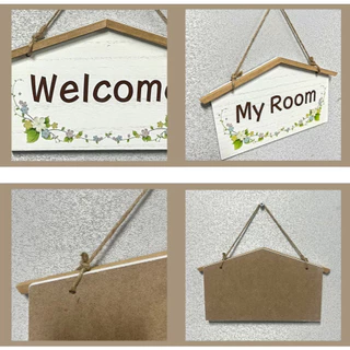 💥พร้อมส่งป้ายไม้แขวนตกแต่งแนววินเทจwelcome,toiletและroomขนาด14.5*22 cm