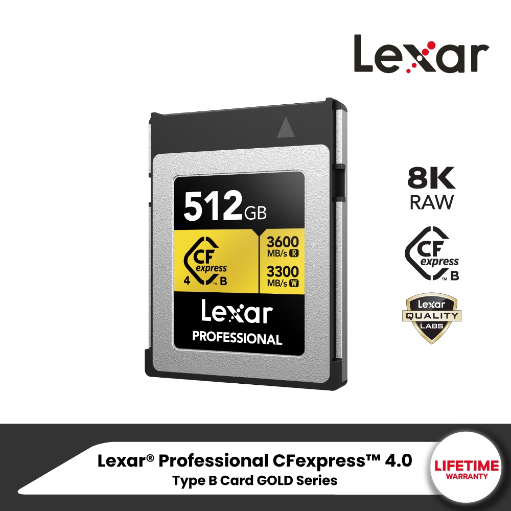 Lexar® CFexpress™ 4.0 Type B Card 512 GB (ซีเอฟเอ็กเพรสการ์ด) RW3600/3300MB/s VPG400 RAW 8K (LCXEXP4